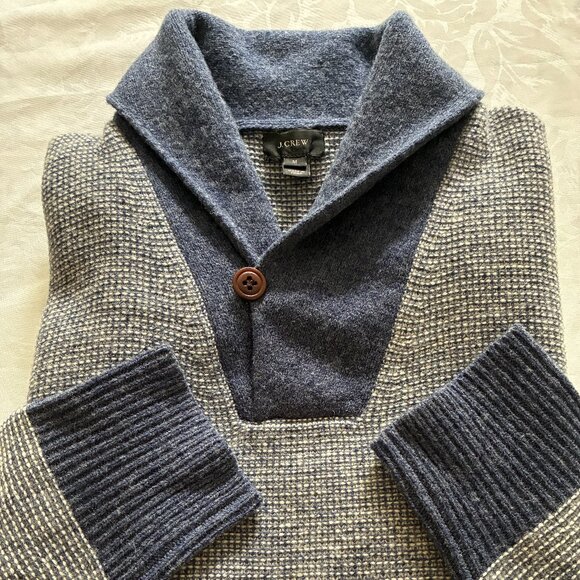 NEW. Never worn. JCrew 100% wool shawl collar sweater. Size Medium - Picture 4 of 5